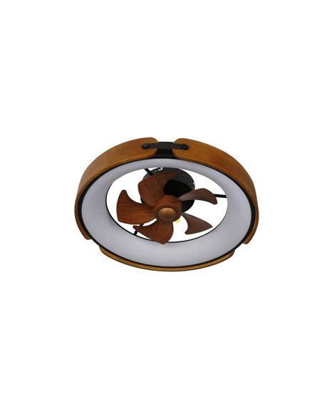 Ventilador Plafón LED cirular TIVOLI 50W 5200Lm con aspas integradas efecto madera, marrón CCT Dim