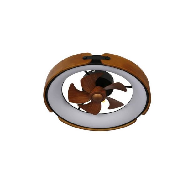 Ventilador Plafón LED cirular TIVOLI 50W 5200Lm con aspas integradas efecto madera, marrón CCT Dim