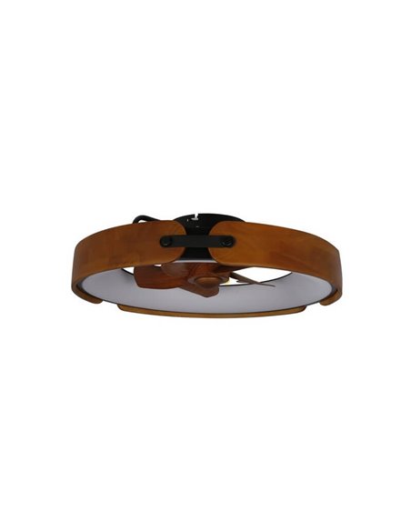 Ventilador Plafón LED cirular TIVOLI 50W 5200Lm con aspas integradas efecto madera, marrón CCT Dim