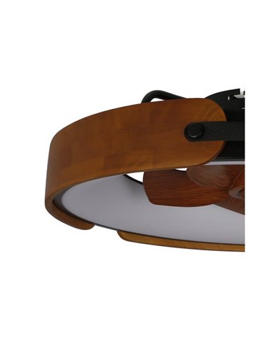 Ventilador Plafón LED cirular TIVOLI 50W 5200Lm con aspas integradas efecto madera, marrón CCT Dim