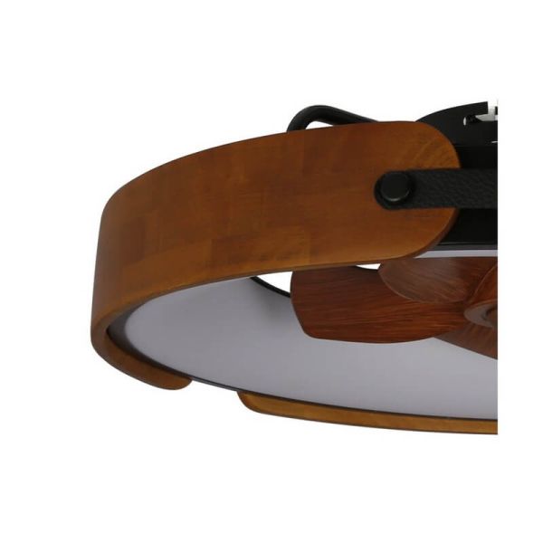 Ventilador Plafón LED cirular TIVOLI 50W 5200Lm con aspas integradas efecto madera, marrón CCT Dim