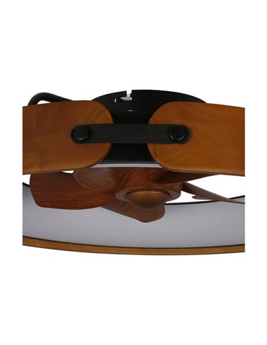 Ventilateur de plafond LED circulaire TIVOLI 50W 5200Lm avec pales intégrées effet bois, marron CCT Dim