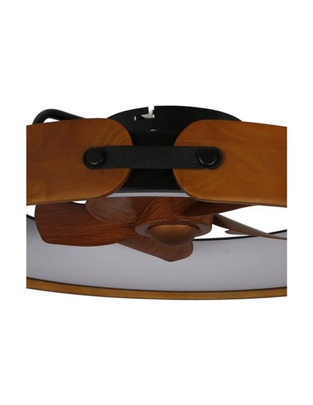 Ventilateur de plafond LED circulaire TIVOLI 50W 5200Lm avec pales intégrées effet bois, marron CCT Dim