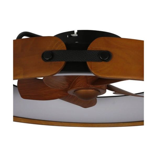 Ventilateur de plafond LED circulaire TIVOLI 50W 5200Lm avec pales intégrées effet bois, marron CCT Dim