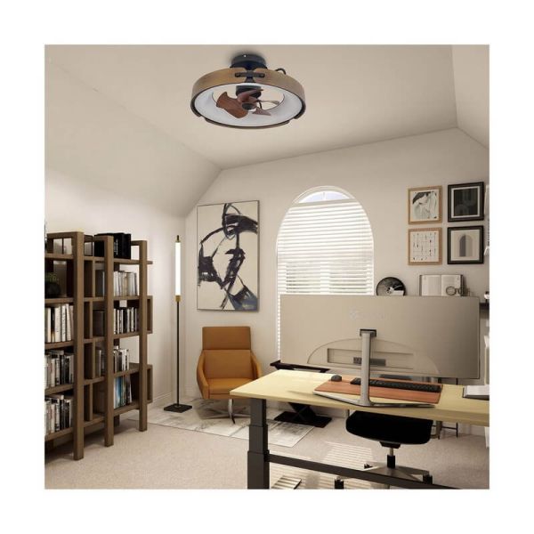 Ventilador Plafón LED cirular TIVOLI 50W 5200Lm con aspas integradas efecto madera, marrón CCT Dim