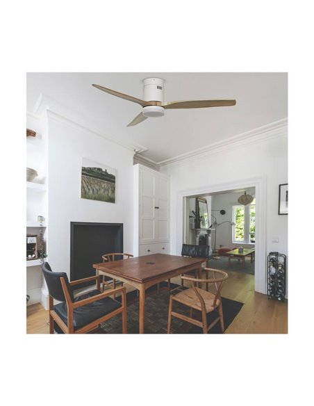 YEN Ventilateur de Plafond LED Blanc+Bois 15W 1500Lm pour pièces de plus de 20m2 CCT