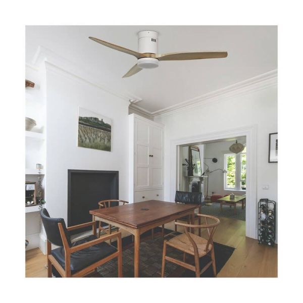 YEN Ventilateur de Plafond LED Blanc+Bois 15W 1500Lm pour pièces de plus de 20m2 CCT