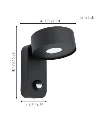 Aplique Pared LED Sensor Movimiento PALOSCO 4,9W 360lm IP44 | LeonLeds