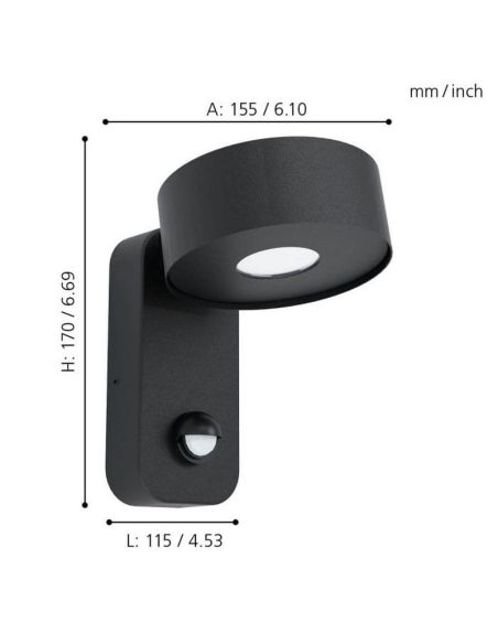 Aplique Pared LED Sensor Movimiento PALOSCO 4,9W 360lm IP44 | LeonLeds