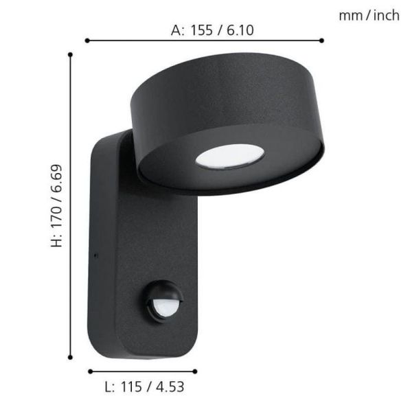 Aplique Pared LED Sensor Movimiento PALOSCO 4,9W 360lm IP44 | LeonLeds