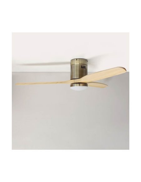 Ventilador de teto YEN DC LED com lâminas de madeira clara 15W 1500Lm CCT salas grandes