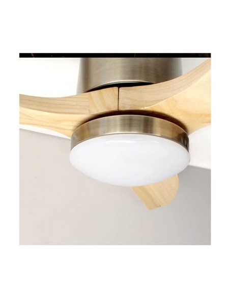 Ventilador de techo LED DC YEN con aspas de madera clara 15W 1500Lm CCT habitaciones grandes