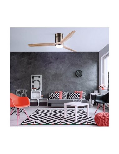 Ventilador de teto YEN DC LED com lâminas de madeira clara 15W 1500Lm CCT salas grandes
