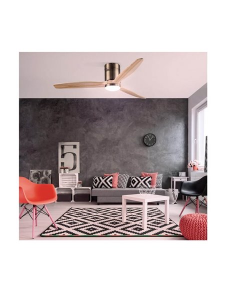 Ventilador de techo LED DC YEN con aspas de madera clara 15W 1500Lm CCT habitaciones grandes