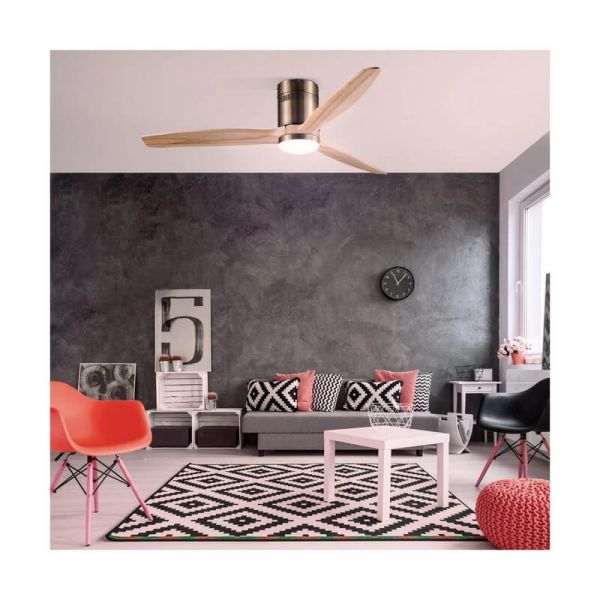 Ventilador de techo LED DC YEN con aspas de madera clara 15W 1500Lm CCT habitaciones grandes