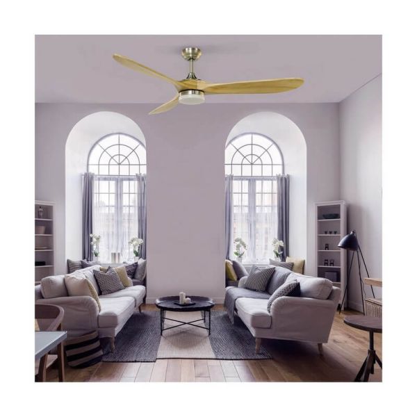 Ventilador YENBIG de madeira clara DC LED 18W 1600Lm CCT para salas grandes