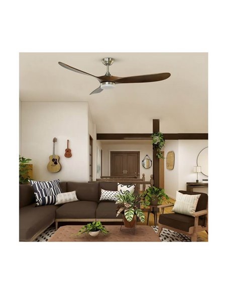 Ventilador YENBIG DC LED de madeira escura 18W 1600Lm CCT para salas grandes