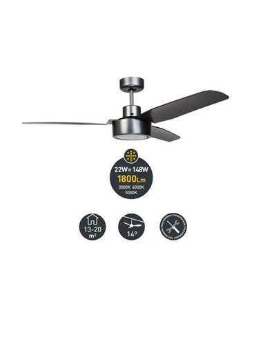 Ventilador de techo LED de acero Titano DC CIMIO  LED  22W 3CCT Fácil instalación