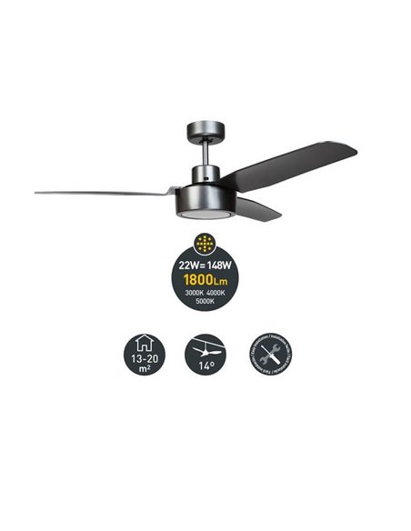 Ventilador de techo LED de acero Titano DC CIMIO  LED  22W 3CCT Fácil instalación