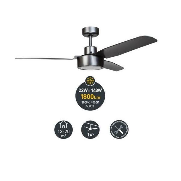 Ventilador de techo LED de acero Titano DC CIMIO  LED  22W 3CCT Fácil instalación