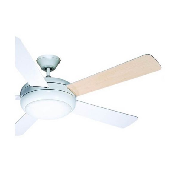 Ventilateur RANDY avec Lumière avec pales réversibles blanches et bois et moteur AC 2xE27