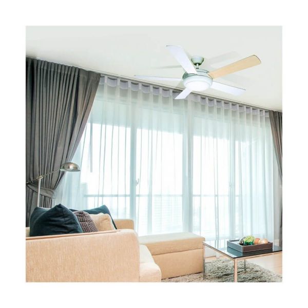 Ventilador con Luz RANDY con aspas reversibles blanco y madera y motor AC 2xE27