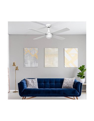 Ventilador moderno LED con motor DC TEMPO blanco 23W CCT para estancias grandes