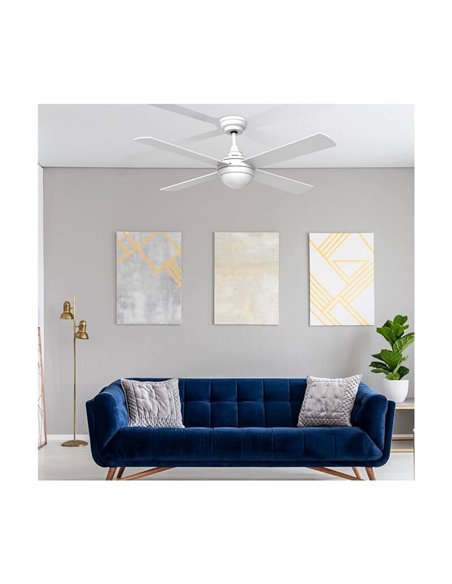 Ventilador moderno LED con motor DC TEMPO blanco 23W CCT para estancias grandes