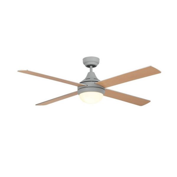 Ventilador moderno LED con motor DC TEMPO plata 23W CCT para estancias grandes con aspas reversibles 