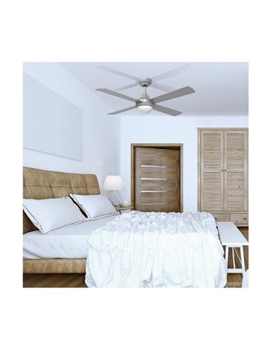 Ventilador moderno LED con motor DC TEMPO plata 23W CCT para estancias grandes con aspas reversibles 