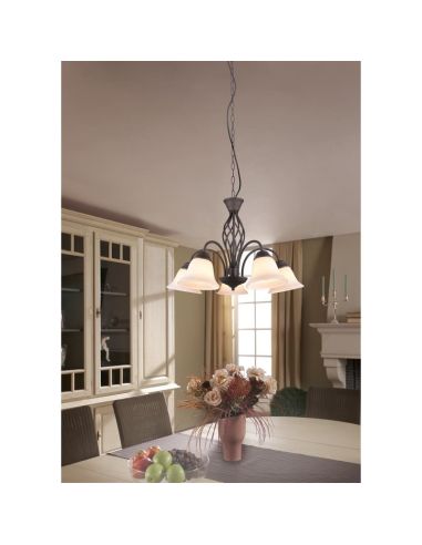 Plafonnier 5 abat-jour en verre RUSTICA Style Classique | LéonLeds