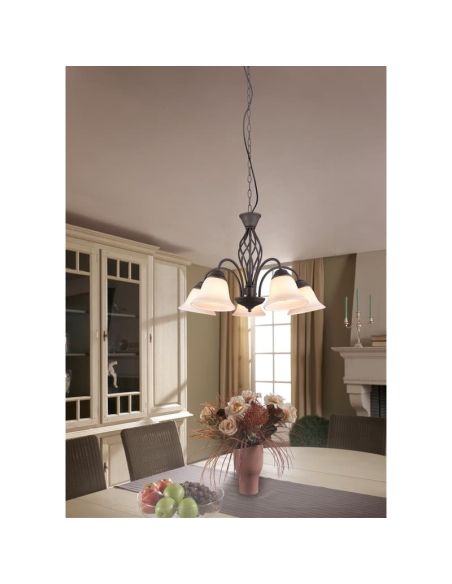 Plafonnier 5 abat-jour en verre RUSTICA Style Classique | LéonLeds