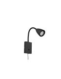 Aplique Pared Brazo Lector Interruptor Integrado WANDA Negro | LeonLeds