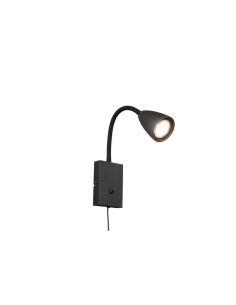 Aplique Pared Brazo Lector Interruptor Integrado WANDA Negro | LeonLeds