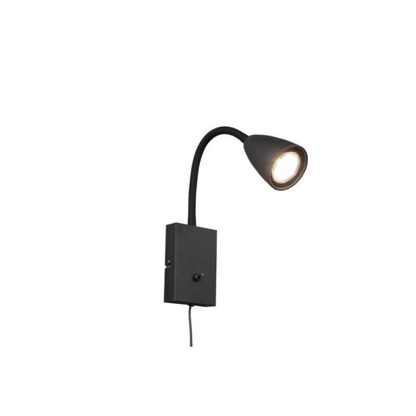 Aplique Pared Brazo Lector Interruptor Integrado WANDA Negro | LeonLeds
