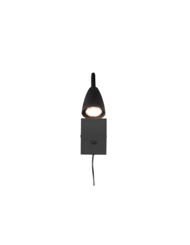 Aplique Pared Brazo Lector Interruptor Integrado WANDA Negro | LeonLeds