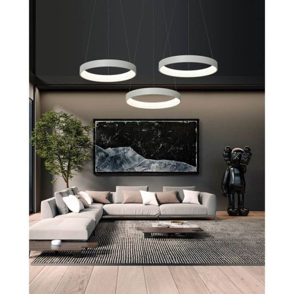 Candeeiro Suspenso LED DILGA Ø 60cm Branco/Preto Texturizado, 48W 3730lm, 2700K-3000K com Interruptor Deslizante Com e Sem Casam