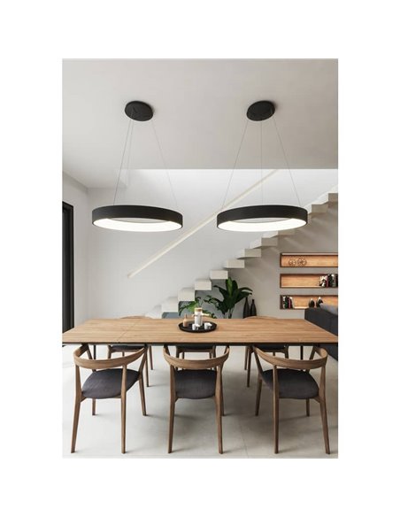 Candeeiro Suspenso LED DILGA Ø 60cm Branco/Preto Texturizado, 48W 3730lm, 2700K-3000K com Interruptor Deslizante Com e Sem Casam