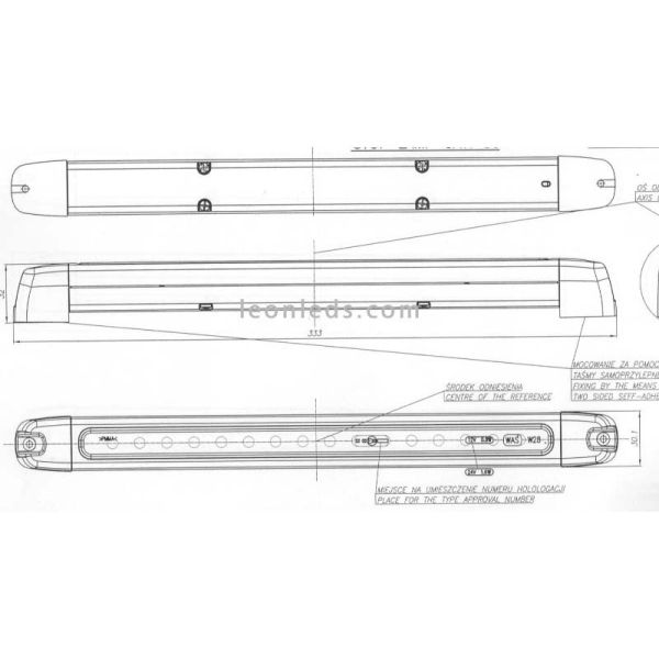 Lámpara de Freno con tulipa Blanca Tercera Luz de Freno Roja Was Alargada Barra 1461 12v para remolque semi remolque | LeonLeds
