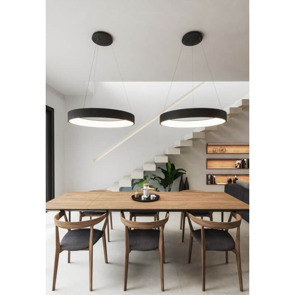 Candeeiro Suspenso LED DILGA Ø 90cm Branco/Preto Texturizado, 126W 9800lm, 2700K-3000K com Interruptor Deslizante Com e Sem Casa