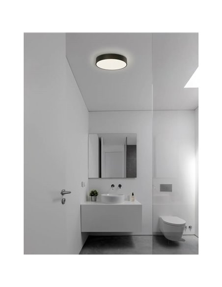 Plafonnier LED pour salle de bain DINS Ø16cm blanc/noir/nickel 10W 1100Lm, IP44 2700K-3000K avec interrupteur coulissant