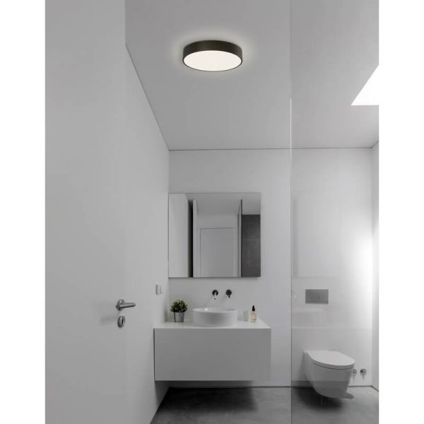 Plafón de techo LED para baños DINS Ø16cm blanco/negro/níquel 10W 1100Lm, IP44 2700K-3000K con interruptor deslizante