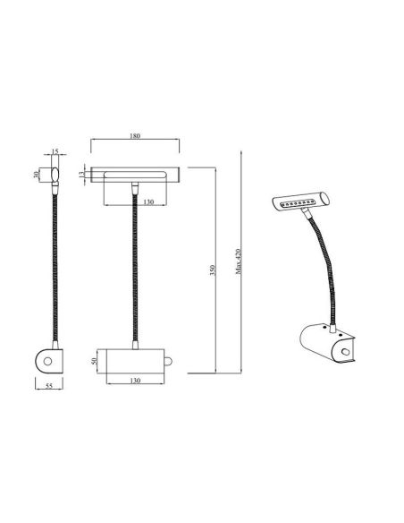 Applique murale LED CURTIS Régulateur d'intensité intégré avec 1x4W LED 3000K IP20 Nickel | LéonLeds
