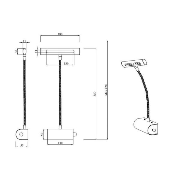 Aplique Pared LED CURTIS Regulador Intensidad Integrado incl.1x4W LED 3000K IP20 Níquel | LeonLeds