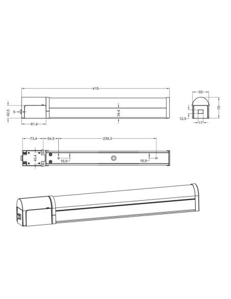 Medidas Aplique Espejo Interruptor LED Alargado 40cm 21W 3000K IP44 Cromo | LeonLeds