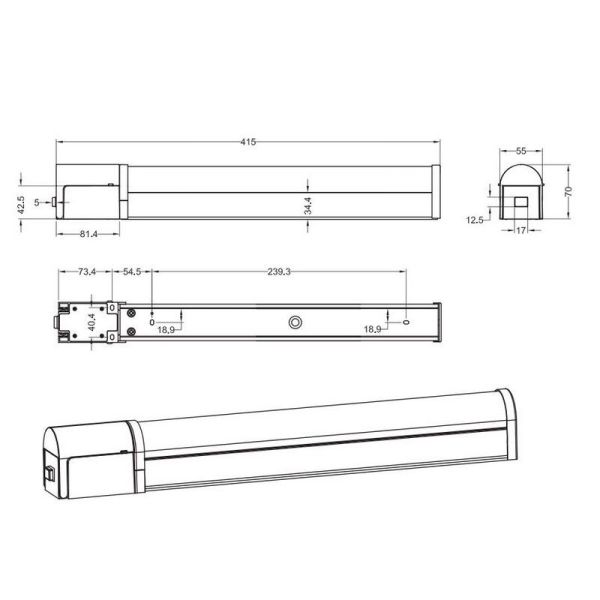 Medidas Aplique Espejo Interruptor LED Alargado 40cm 21W 3000K IP44 Cromo | LeonLeds