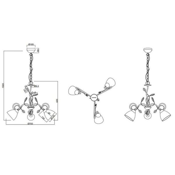 Plafonnier Spider 3 abat-jour TRADITIO Verre | LéonLeds