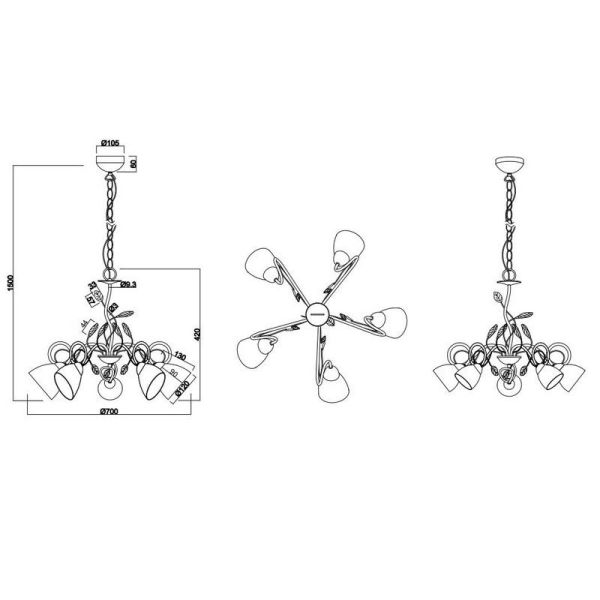 Lustre 5 abat-jour en verre TRADITIO Cristales | LéonLeds