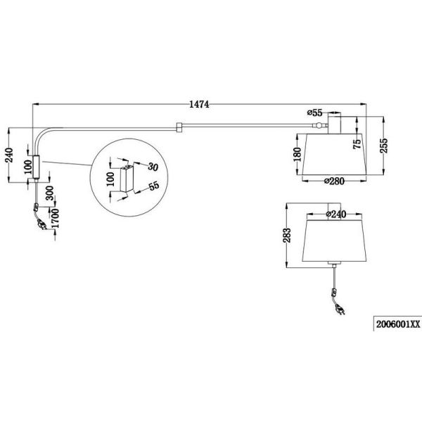 Aplique de Pared con Brazo Dirigible Pantalla Textil BALDO | LeonLeds