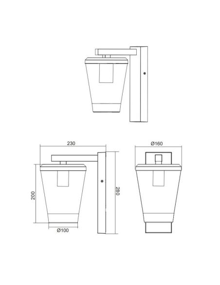 Medidas Aplique de parede exterior Lanterna moderna CAVADO Lâmpada excl. 1x E27 máx. 40W IP44